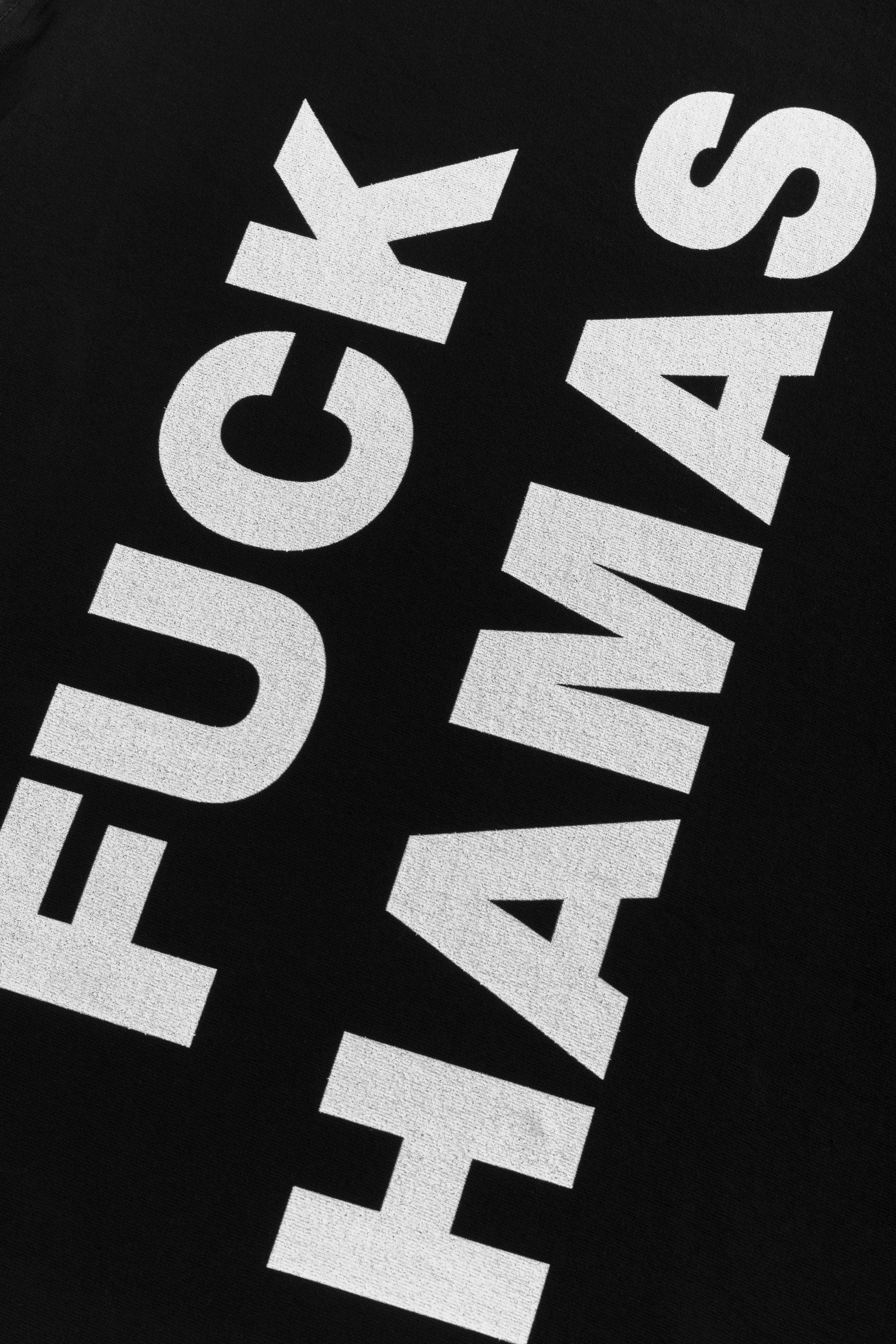 FUCK HAMAS T SHIRT BY DABUSH. DABUSH T-SHIRTS. 100% Cotton, oversized tee with Back and front print. Made in Tel aviv. Shop and view the latest Drops from the official DABUSH website. Worldwide Shipping. DABUSH is a publishing house, design studio and a brand based in Tel Aviv, Israel.