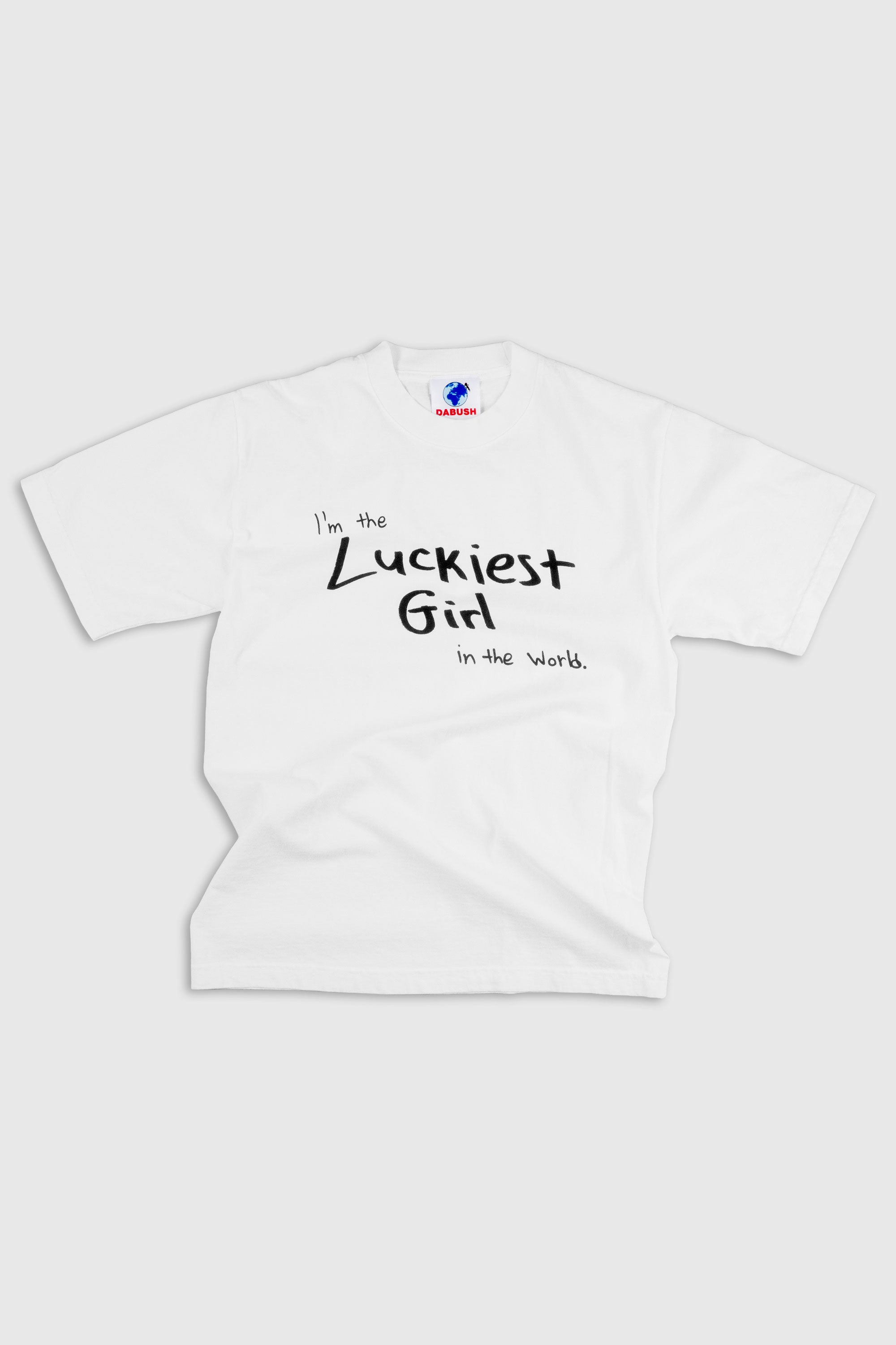 DABUSH LUCKY GIRL T-SHIRT. 100% Cotton, oversized tee with Back and front print. Made in Tel aviv. Shop and view the latest Drops from the official DABUSH website. Worldwide Shipping. DABUSH is a publishing house, design studio and a brand based in Tel Aviv, Israel.