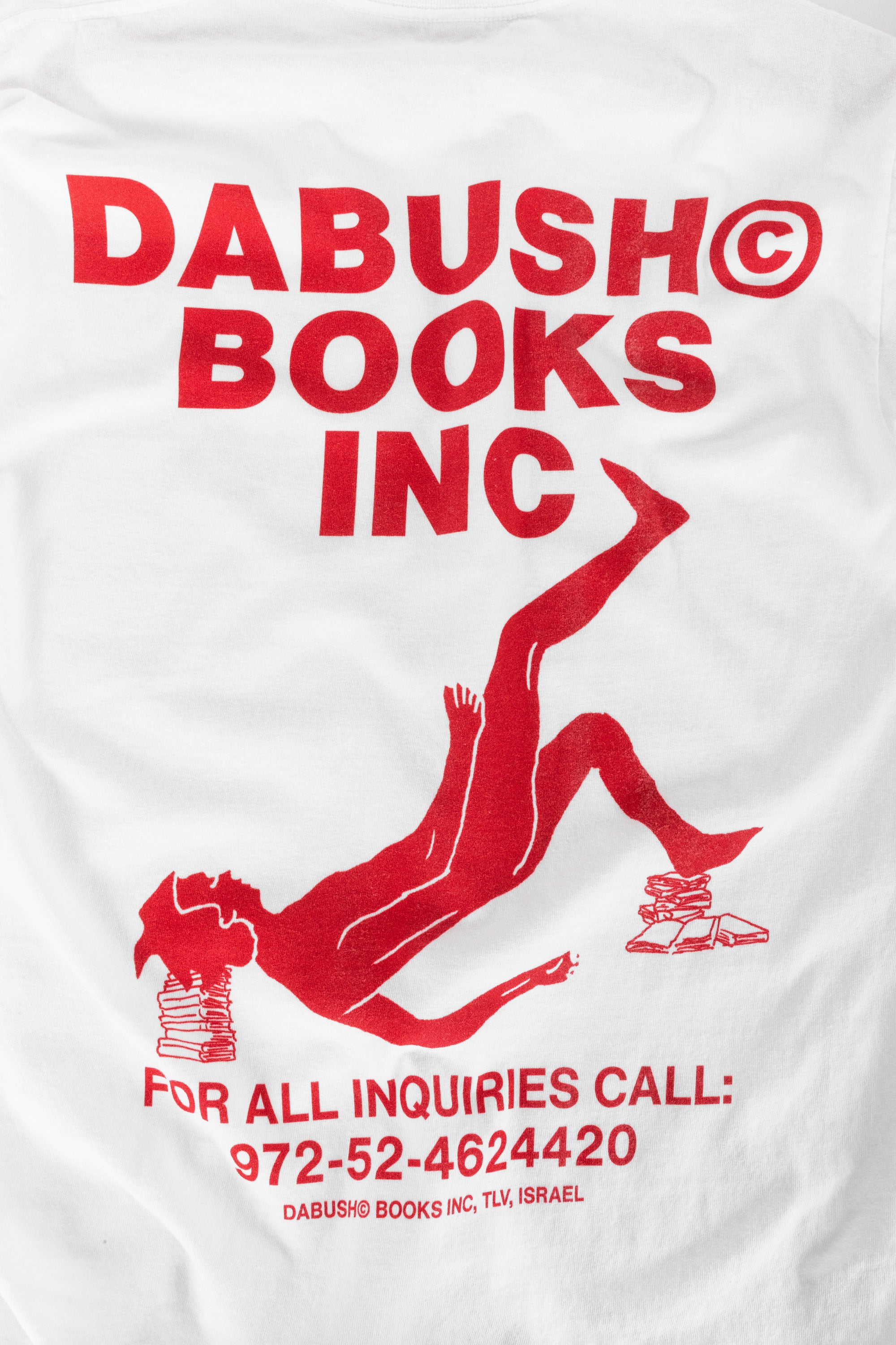 DABUSH BOOKS T-SHIRT. 100% Cotton, oversized tee with Back and front print. Made in Tel aviv. Shop and view the latest Drops from the official DABUSH website. Worldwide Shipping. DABUSH is a publishing house, design studio and a brand based in Tel Aviv, Israel.