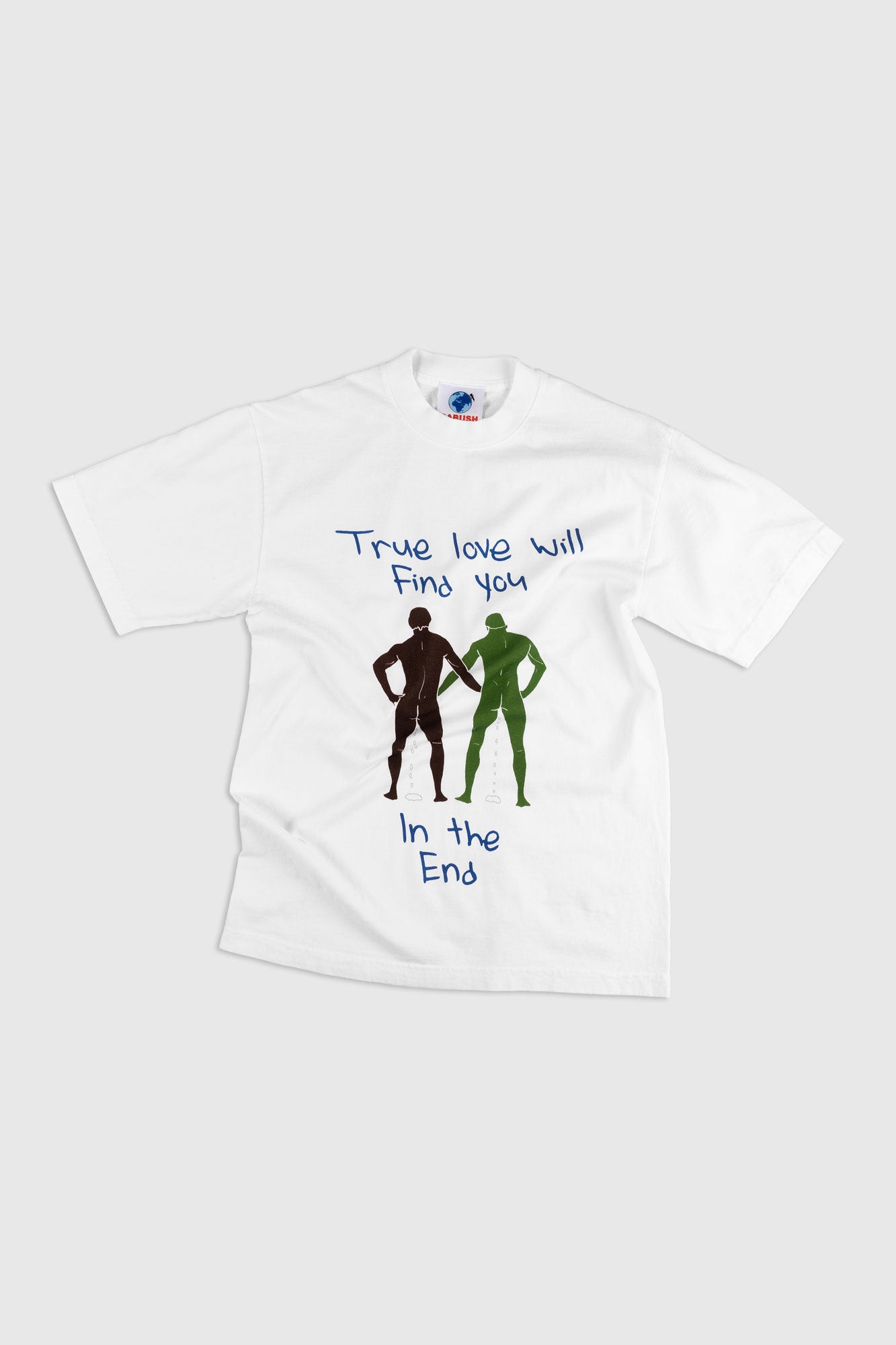 DABUSH TRUE LOVE WILL FIND YOU IN THE END T-SHIRT, DANIEL JOHNSTON. 100% Cotton, oversized tee with huge front print. Made in Tel aviv. Shop and view the latest Drops from the official DABUSH website. Worldwide Shipping.