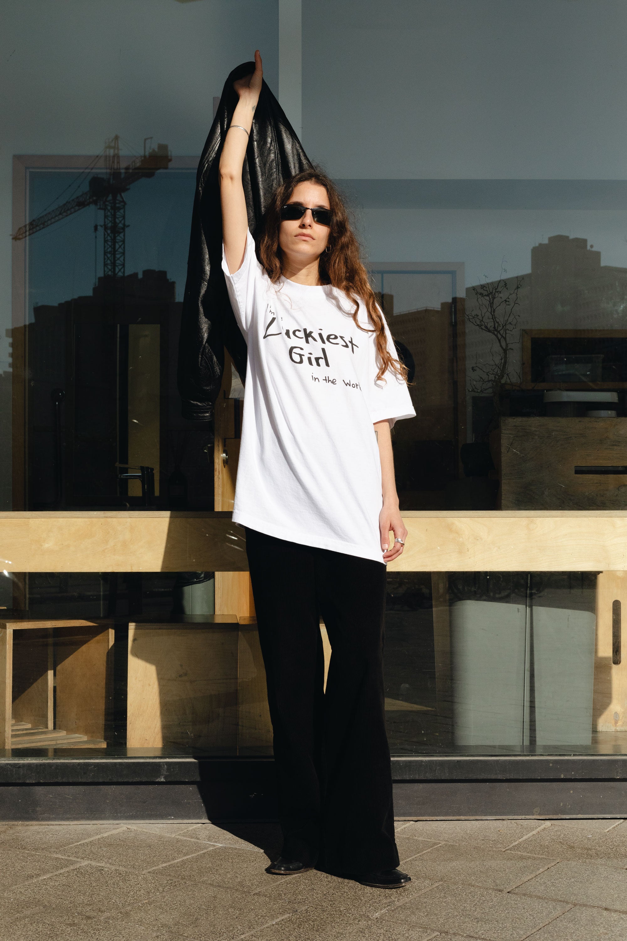 DABUSH LUCKY GIRL T-SHIRT. 100% Cotton, oversized tee with Back and front print. Made in Tel aviv. Shop and view the latest Drops from the official DABUSH website. Worldwide Shipping. DABUSH is a publishing house, design studio and a brand based in Tel Aviv, Israel.